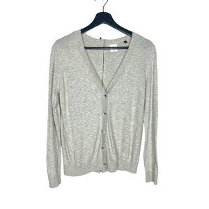 CAbi Grey Cobblestone Button Up Deep V Neck Cardigan Small